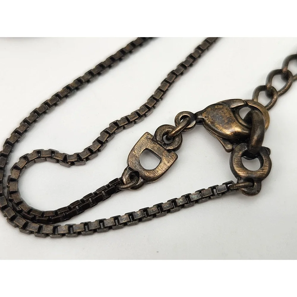 Christian Dior CD Logo Crystal Bronze Tone Pendant Necklace 17''L - Picture 7 of 9